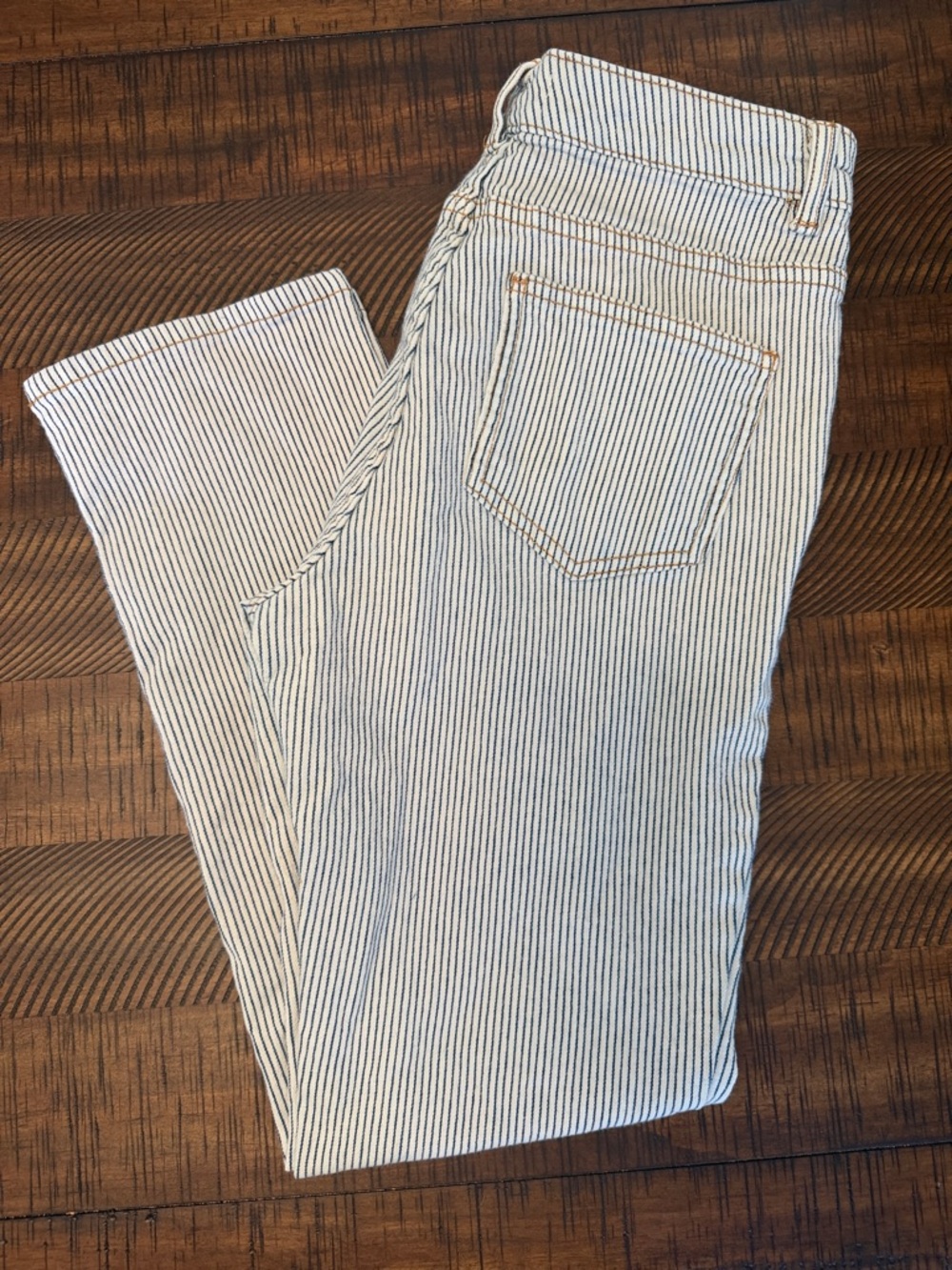 Oat New York White & Navy Pinstripe Straight-Leg Jeans